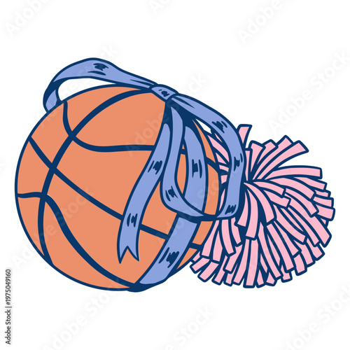 Playful basketball design with a ribbon and pom-pom