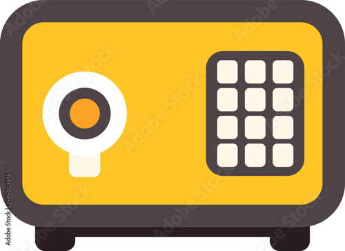 Yellow safe box with keypad and combination lock securing valuables and assets