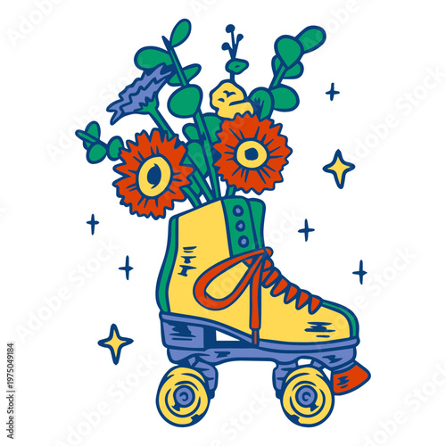 Whimsical floral roller skate design