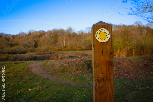 фотографія A public footpath marker on a sunny evening in the countryside