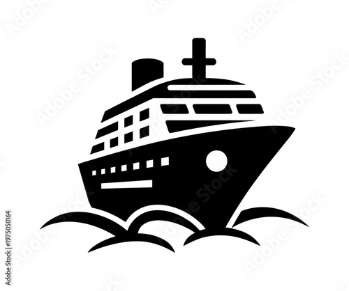 Stylized vector of a cruise ship sailing on calm waves