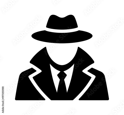Vector of a mysterious figure wearing a fedora hat and a trench coat.