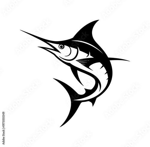 Vector of a sleek marlin fish jumping in mid-air.