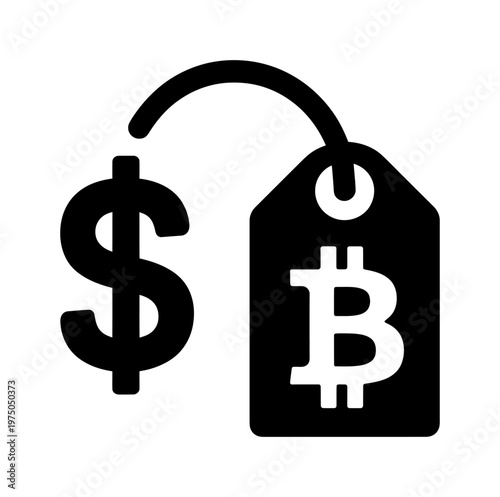 Vector of a price tag with bitcoin symbol next to a dollar sign