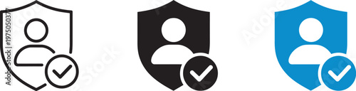 User security icon, shield and check mark symbol verified account privacy safe access cybersecurity secure login user verification data protection concept