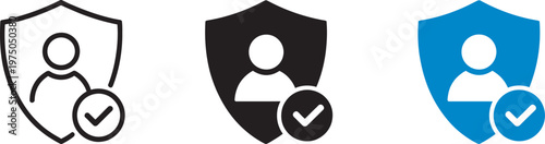 User security and protection icon set, shield with check mark verified account privacy safe access cybersecurity secure login user verification data protection vector
