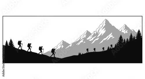 People hiking on a mountain trail.