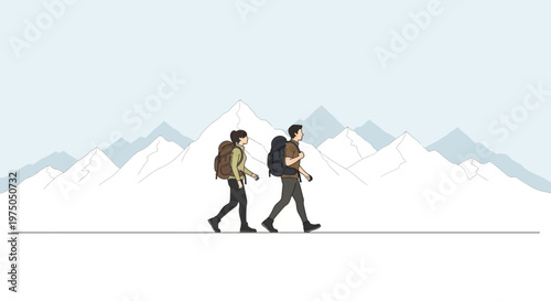 Two Hikers Walking Side by Side.