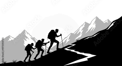 People Hiking Up a Steep Mountain.