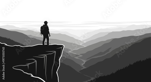 Bild auf Leinwand Man standing on mountain cliff edge.