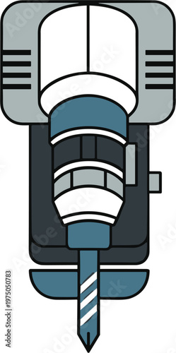 Industrial jackhammer pavement breaker vector icon for construction and demolition tools set