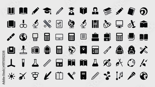 Set of 70 Black Education Icons Vector