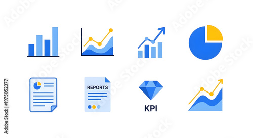 Analytics Icons Set – Data Analysis, Statistics Dashboard, Business Insights, Graph Charts Vector Pack