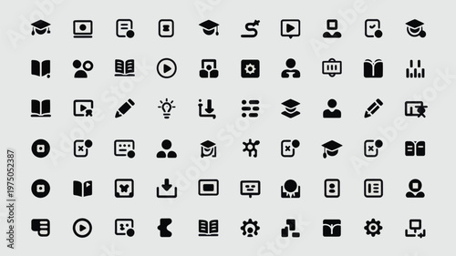 Set of 64 Black Education and Learning Line Icons Vector