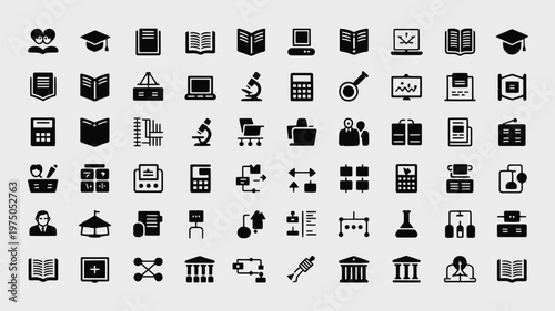 Set of 50 Education and Learning Glyph Icons Vector