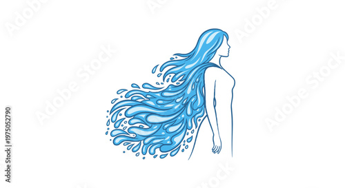 Liquid Silhouette: An artistic representation features a female silhouette gracefully melded with flowing water, symbolizing fluidity and the intimate connection between humans and nature.