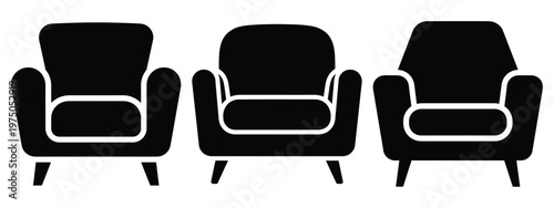 accent chair silhouette illustration icon set, Modern furniture vector designs.