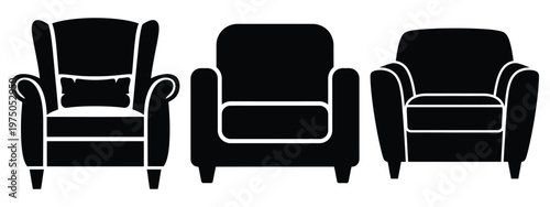 armchair silhouette illustration icon set, Modern furniture vector designs.