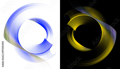 Fotografie Yellow and blue striped abstract rounded blades on black and white backgrounds