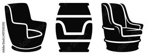 barrel chair silhouette illustration icon set, Modern furniture vector designs.