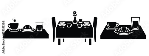 breakfast table silhouette illustration icon set, Modern furniture vector designs.