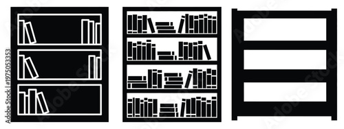 bookshelf silhouette illustration icon set, Modern furniture vector designs.