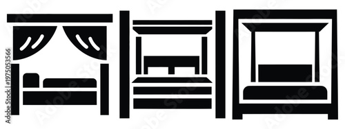 canopy bed silhouette illustration icon set, Modern furniture vector designs.