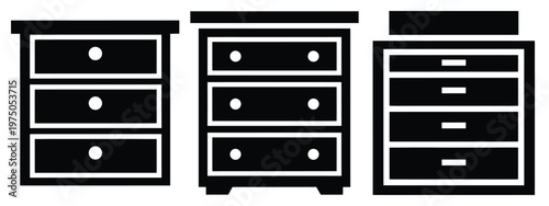 chest of drawers silhouette illustration icon set, Modern furniture vector designs.