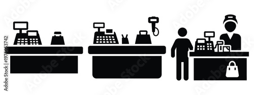 checkout counter silhouette illustration icon set, Modern furniture vector designs.