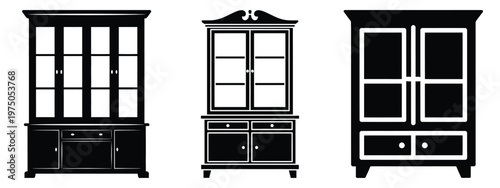 china cabinet silhouette illustration icon set, Modern furniture vector designs.