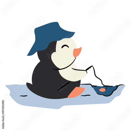 Cute penguin fishing design