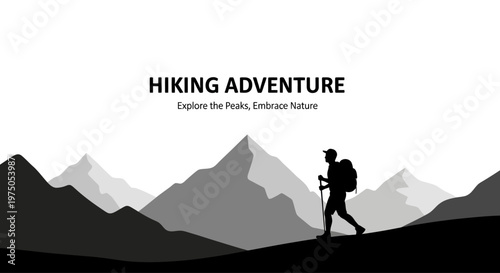 Man hiking on mountain trail alone.