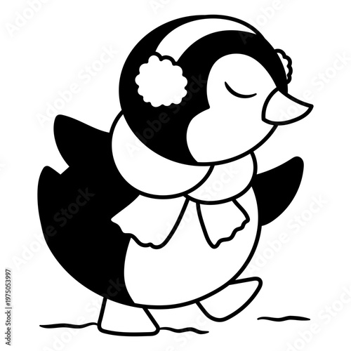 Penguin walking with earmuffs