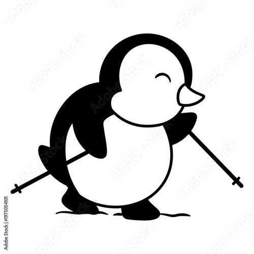 Penguin skiing with poles