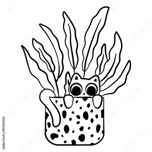 Cat peeking from patterned pot