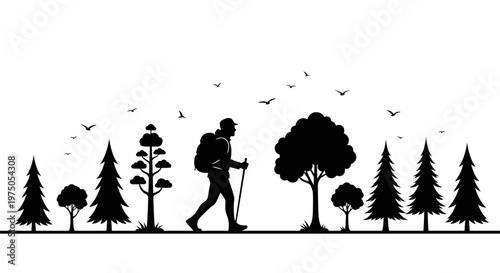 Man hiking with trekking poles outdoors.