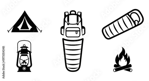 Camping gear and equipment icons.