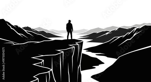 Man standing on cliff edge alone.
