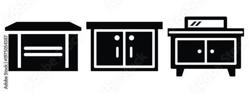 console cabinet silhouette illustration icon set, Modern furniture vector designs.