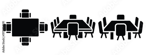 conference table silhouette illustration icon set, Modern furniture vector designs.