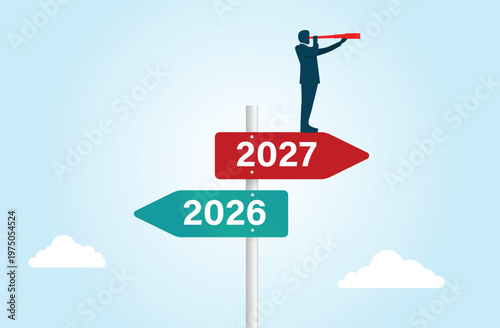 Businessman Forward Looking Strategic Vision 2027 Illustration
