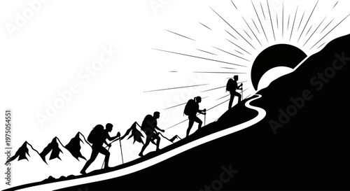 People Hiking Up a Steep Mountain.