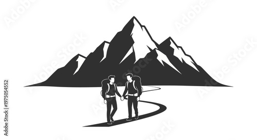 Two Hikers Walking on a Path.