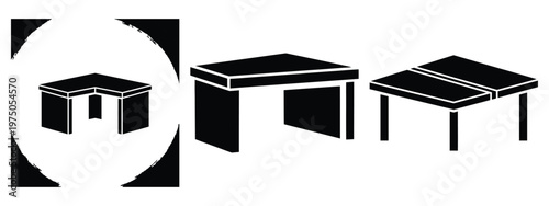 corner desk silhouette illustration icon set, Modern furniture vector designs.
