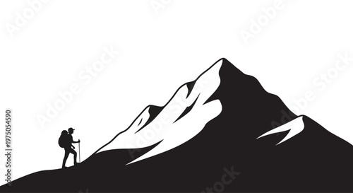 Man hiking on mountain peak summit.