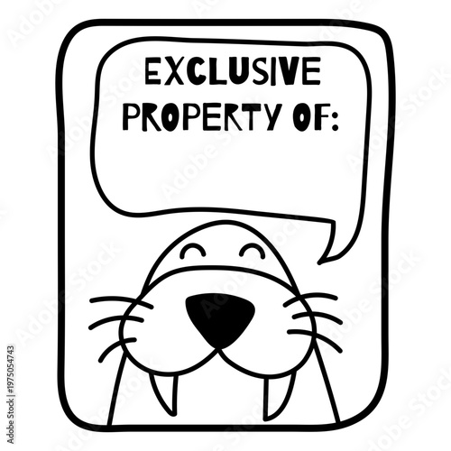 Playful walrus graphic with exclusive property mention