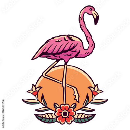 Pink flamingo sunset design
