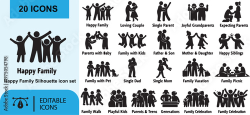 Vector silhouettes of people icons group illustration
