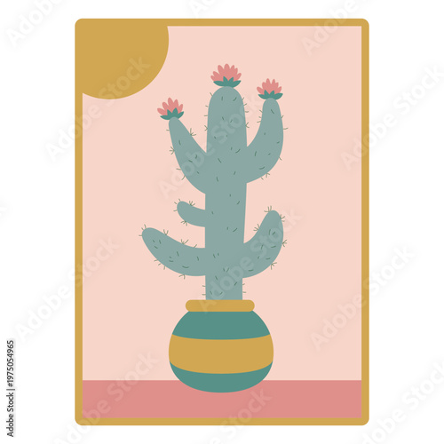 Playful cactus illustration with floral accents