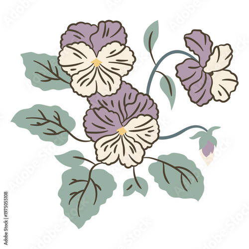 Charming floral illustration with pansies and leaves